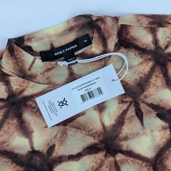 Daily Paper Pelembe Mesh T-Shirt Long Sleeve Semi Sheer Orange Brown M NWT - Picture 12 of 13